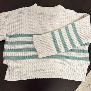 Pink Rose Cream and Green Striped Sweater